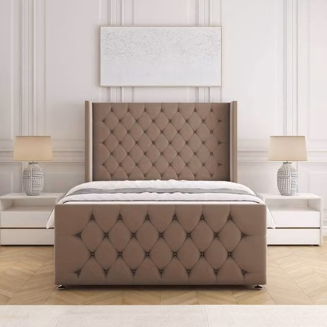 BSSPOKE Florida Velvet Divan Bed with Headboard and Footboard in Bronze, Super King, W/D/H: 200 x 160 x 54 inch