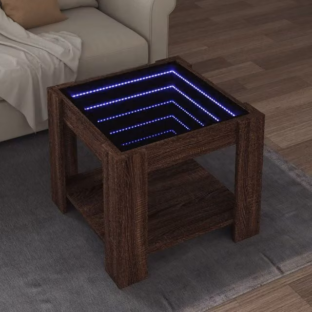 Berkfield Home Modern Square Coffee Table with LED in Brown Oak, W/D/H: 53 x 53 x 45 cm – 1
