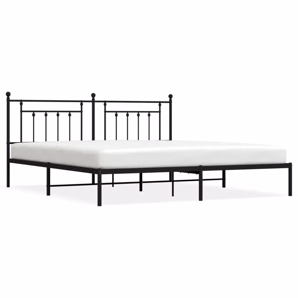 Berkfield Home Metal Bed Frame with Headboard in Black W: 193 cm, D: 203 cm – 2