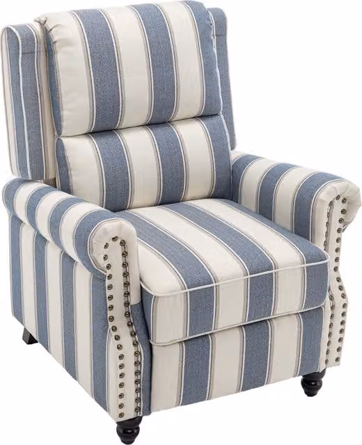 Kidkid Modern Striped Fabric Upholstered Sofa with Adjustable Headrest in Blue and White