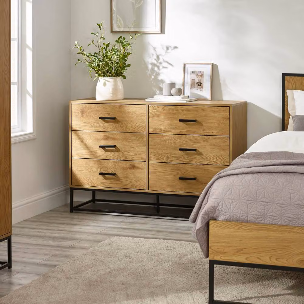 Cheshire Ashford 6 Drawer Chest in Light Oak Effect and Black – 3