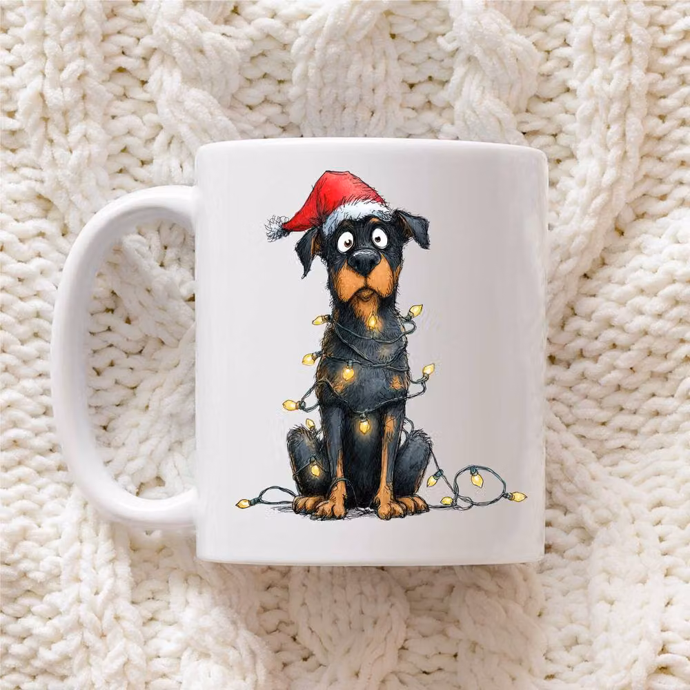 60 SECOND MAKEOVER Rottweiler Christmas Lights Ceramic Mug in White – 2