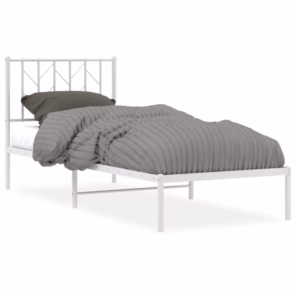 Berkfield Home Metal Bed Frame with Headboard, White, W/D/H: 80 x 200 cm – 2