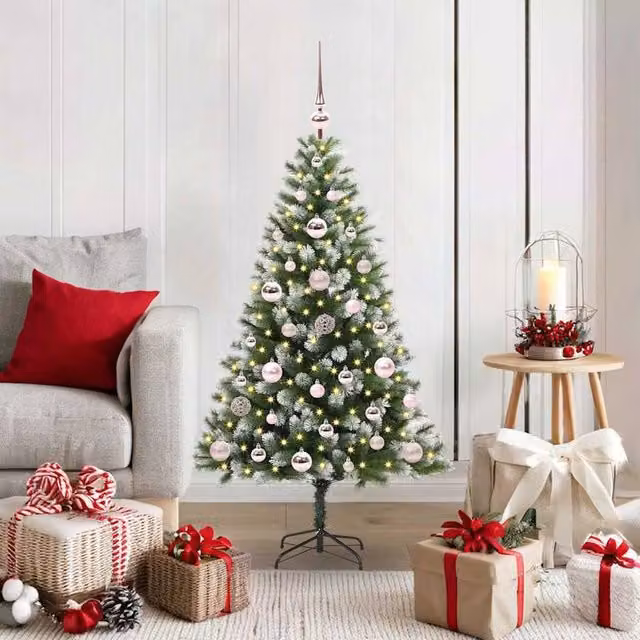 Berkfield Home Artificial Hinged Christmas Tree with Flocked Snow, Green, Height: 120 cm