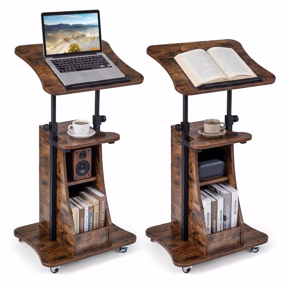 Havendro Height Adjustable Rolling Podium Stand with Tilt in Brown – 3