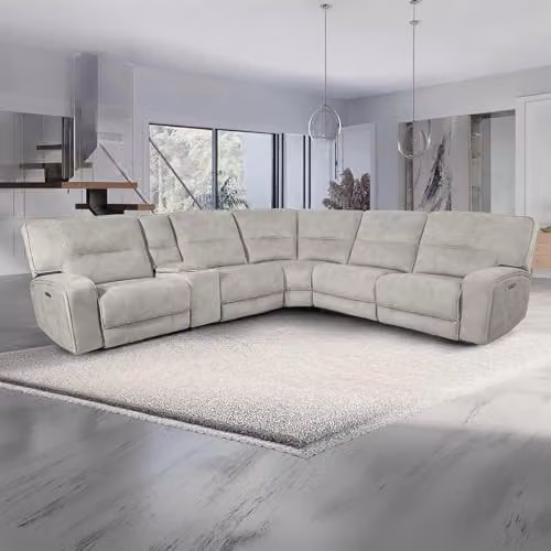 Furnishings For Less UK Caleb 5 Seater L-Shaped Power Electric Reclining Corner Sofa in Light Beige with USB Charging and Cup Holders – 2