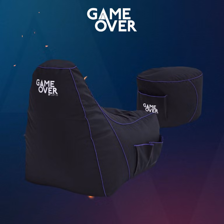 Game Over Store Dragon Skin High Back Video Gaming Bean Bag Chair with Footstool in Black