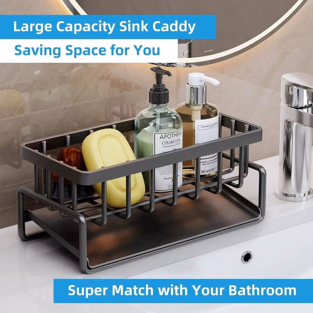 VOGREX Black Stainless Steel Kitchen Sink Caddy Basket and Sponge Drain Rack – 3
