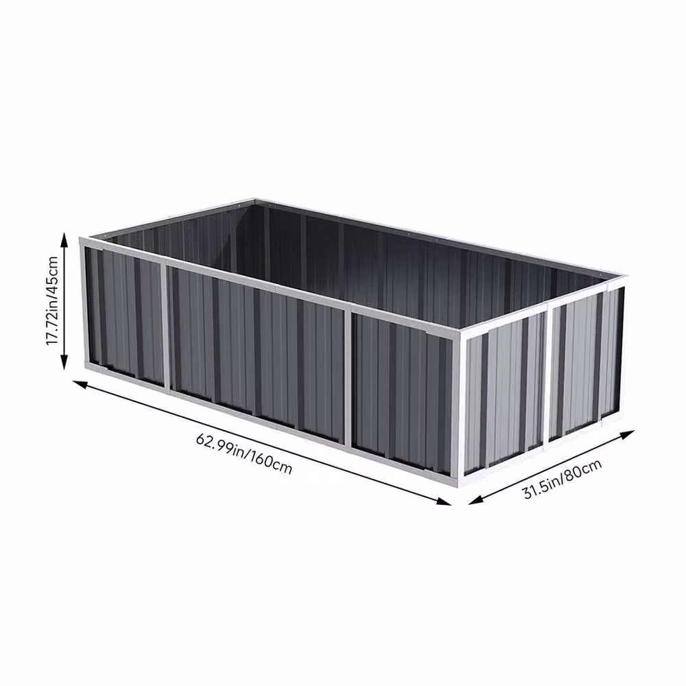 FLAVORA Grey Galvanised Steel Raised Garden Bed W: 160 cm, D: 80 cm, H: 45 cm – 2