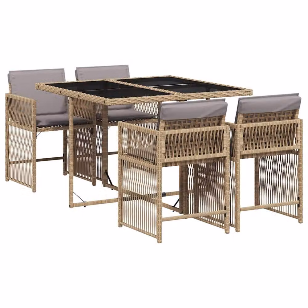Berkfield Home Garden Dining Set in Beige with Light Grey Cushions – 2