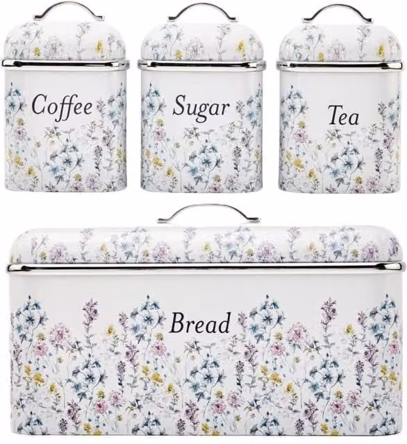 Laura Ashley Bread Bin and Canisters in Multicolour and White – 1
