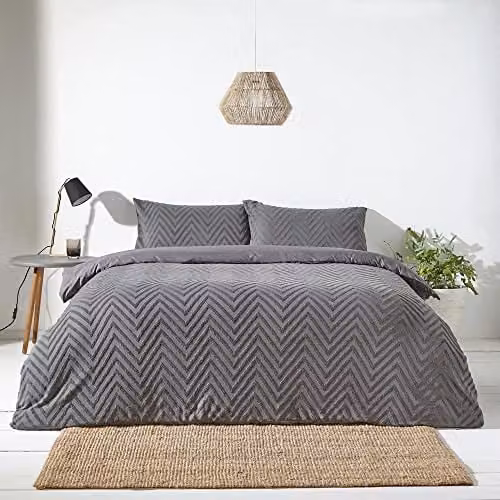 Riva Home Cotton Duvet Cover and Pillowcase Set in Grey Anthracite, W: 180 cm, H: 200 cm – 1
