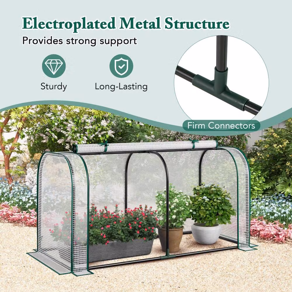 Gymax Mini Tunnel Greenhouse in White with Waterproof PE Cover, W/D/H: 118 x 55 x 60 cm – 6
