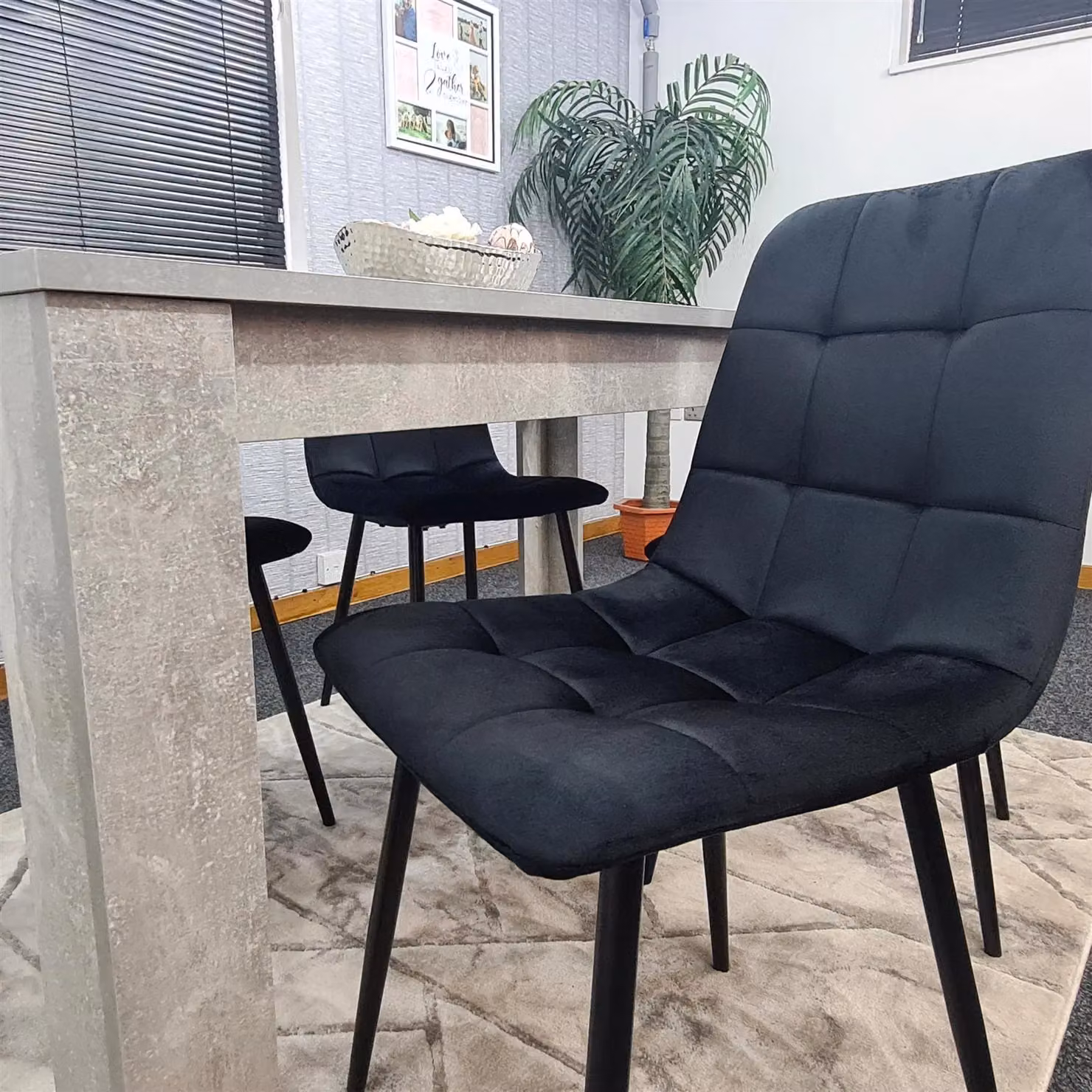 KOSY KOALA Modern Dining Table Set with 4 Black Velvet Chairs, Stone Grey Effect Wood Table and Brown Accents, W/D/H: 117 x 77 x 75 cm – 5