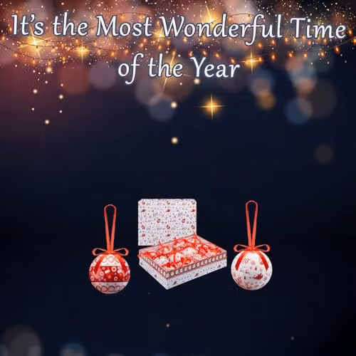 VFM e-Store Nordic Red Christmas Bauble Set, 12 Piece Round Hanging Ornaments – 3