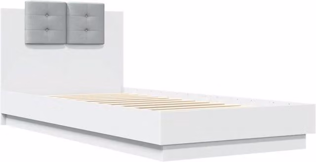 Berkfield Home Durable Bed Frame with Under-Bed LED Lighting in White, W/D/H: 90 x 200 cm