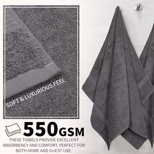 CityComfort 8-Piece Cotton Towel Set in Grey, 550GSM Highly Absorbent and Quick Drying – 4
