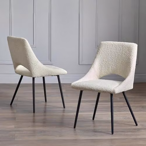 Julian Bowen Iris Set of 2 Bouclé Upholstered Dining Chairs in Ivory, H 84 x W 61 x D 52 cm – 1
