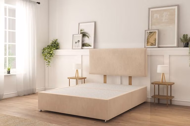 Sloomy Ashford Naples Divan Bed Set with 26 inch Strutted Headboard, Light Sand, W/D/H: 80 x 190 cm