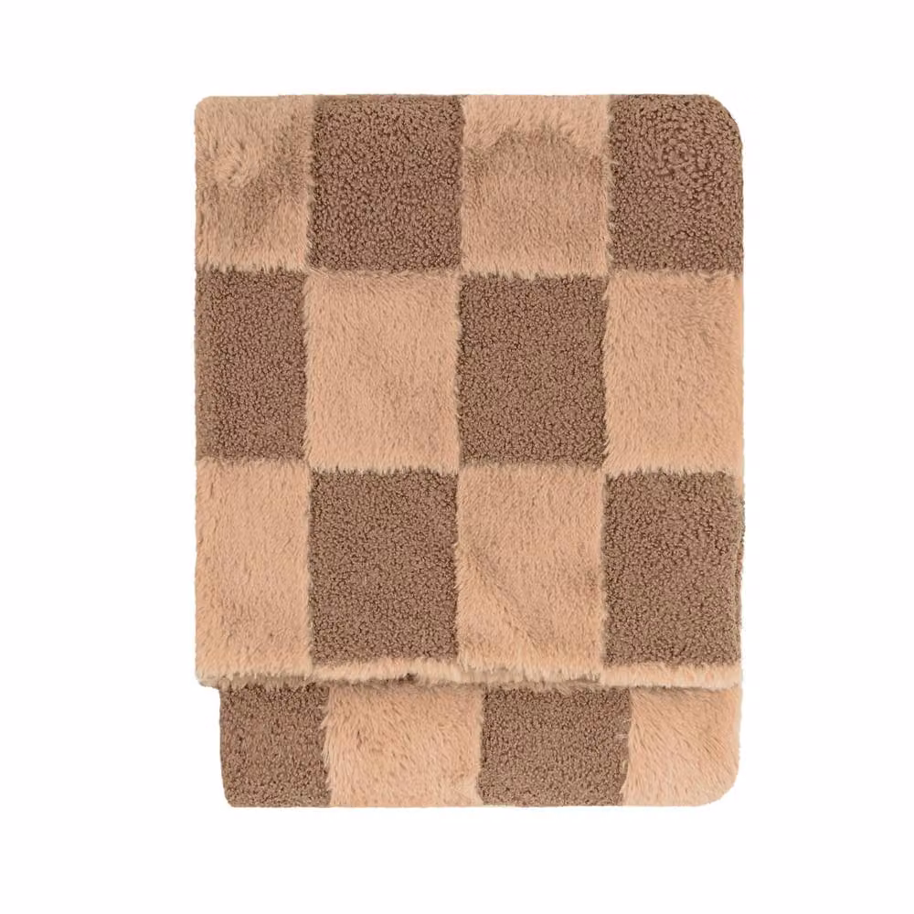 Furn Faux Fur Boucle Checked Throw in Chocolate, W: 140 cm, D: 180 cm – 2
