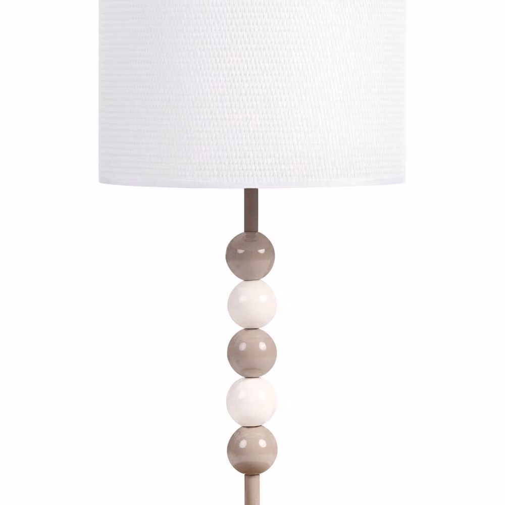 Wyld and Coco Mid-Century Table Lamp with Beige Fabric Drum Shade and Metal Stacked-Sphere Base – 2