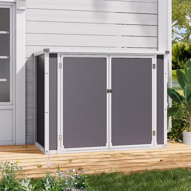Lifeideas Grey Plastic Flat Roof Tool Storage Shed with Single Hinged Door