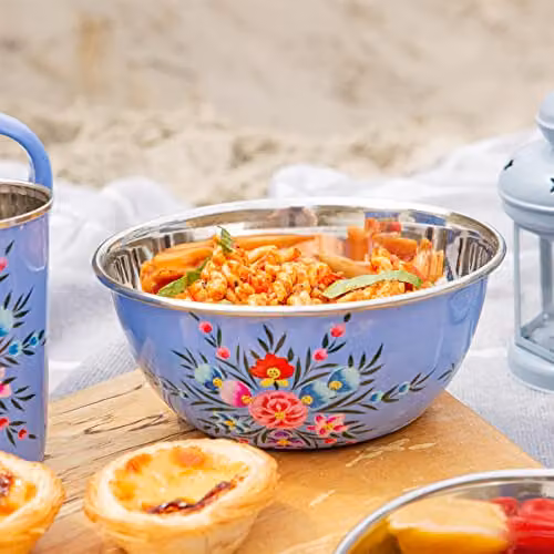Billy Can Ocean Pansy Floral Stainless Steel Cereal Bowl, Blue, 18.5 cm – 3