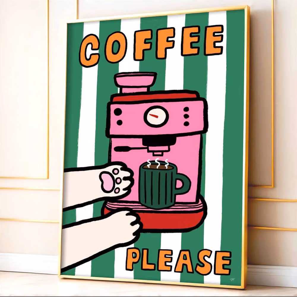 The Paper Tail Coffee Please Print Multicolour Retro Typography Paper Poster, W: 14.8 cm, H: 21.0 cm – 2