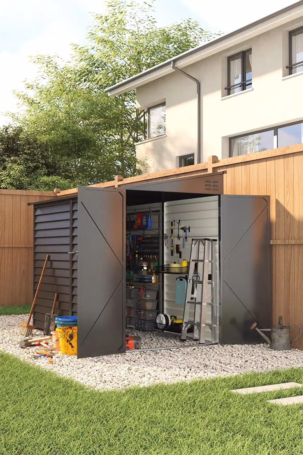 Living and Home Grey Steel Outdoor Pent Storage Shed W/D/H: 270 x 202 x 144 cm – 2
