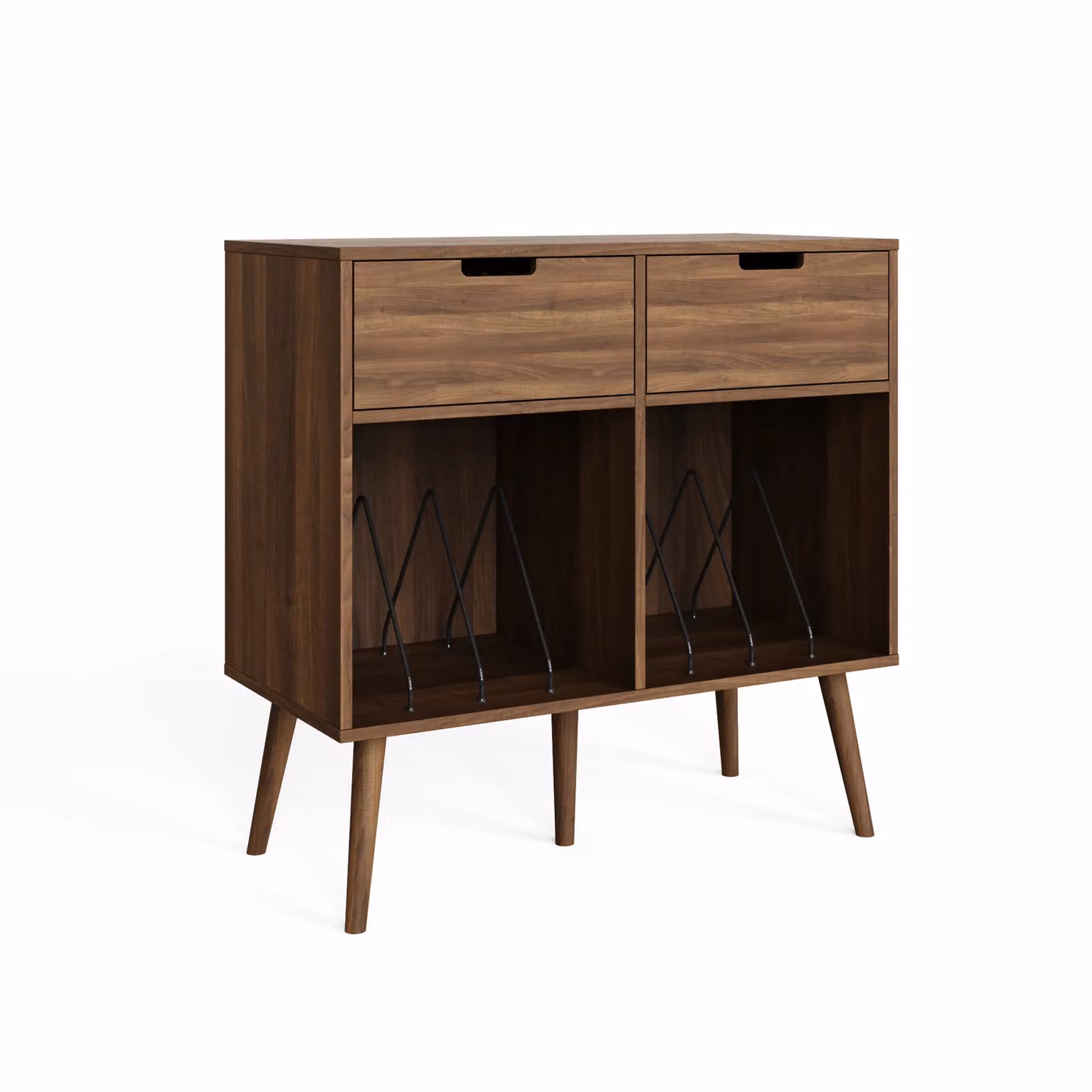 GFW Jaxon Mid Century 2 Drawer Vinyl Turntable Stand in Walnut Brown – 2