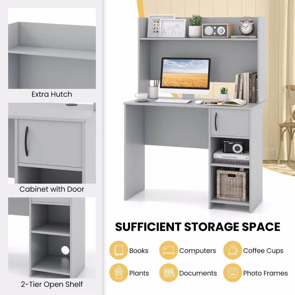 Costway Modern Computer Desk with Display Shelf in Grey – 3