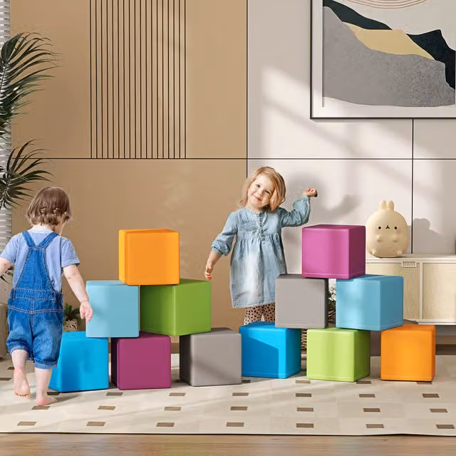 HOMCOM Grey Soft Foam Stacking Blocks for Motor and Cognitive Development