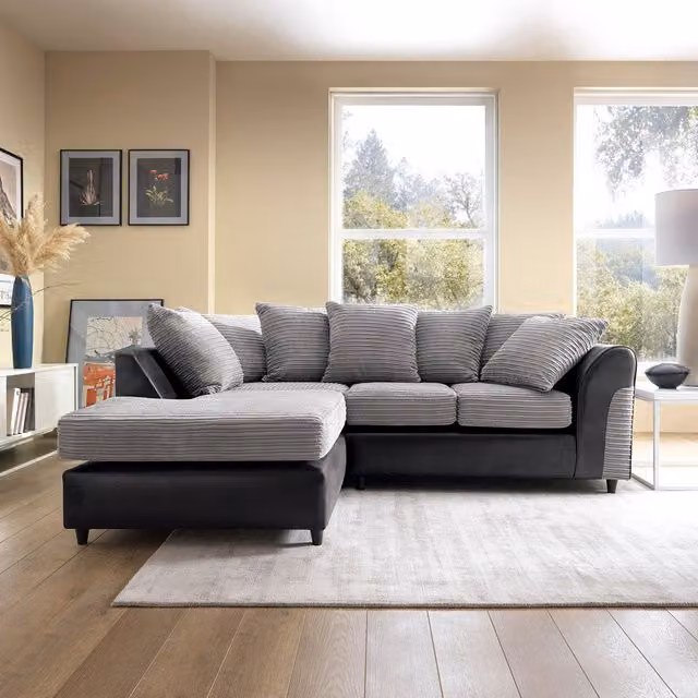 Abakus Direct Harvey Left Facing Corner Sofa in Grey with Scatter Cushions and Removable Covers
