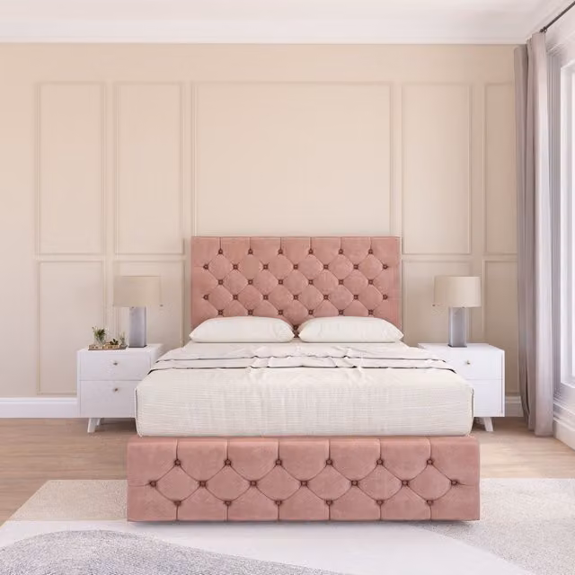 Sloomy Watson Small Single Divan Bed Set with Matching Footboard in Pink Plush Velvet