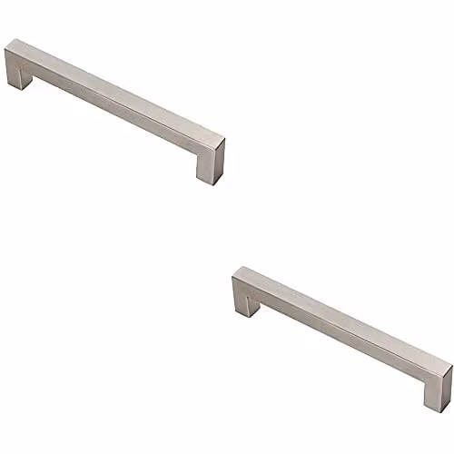 Loops 2 Pack Square Linear Block Pull Handle in Brushed Silver Stainless Steel, W/D/H: 17.4 x 1.4 cm, 160 mm Fixing Centres