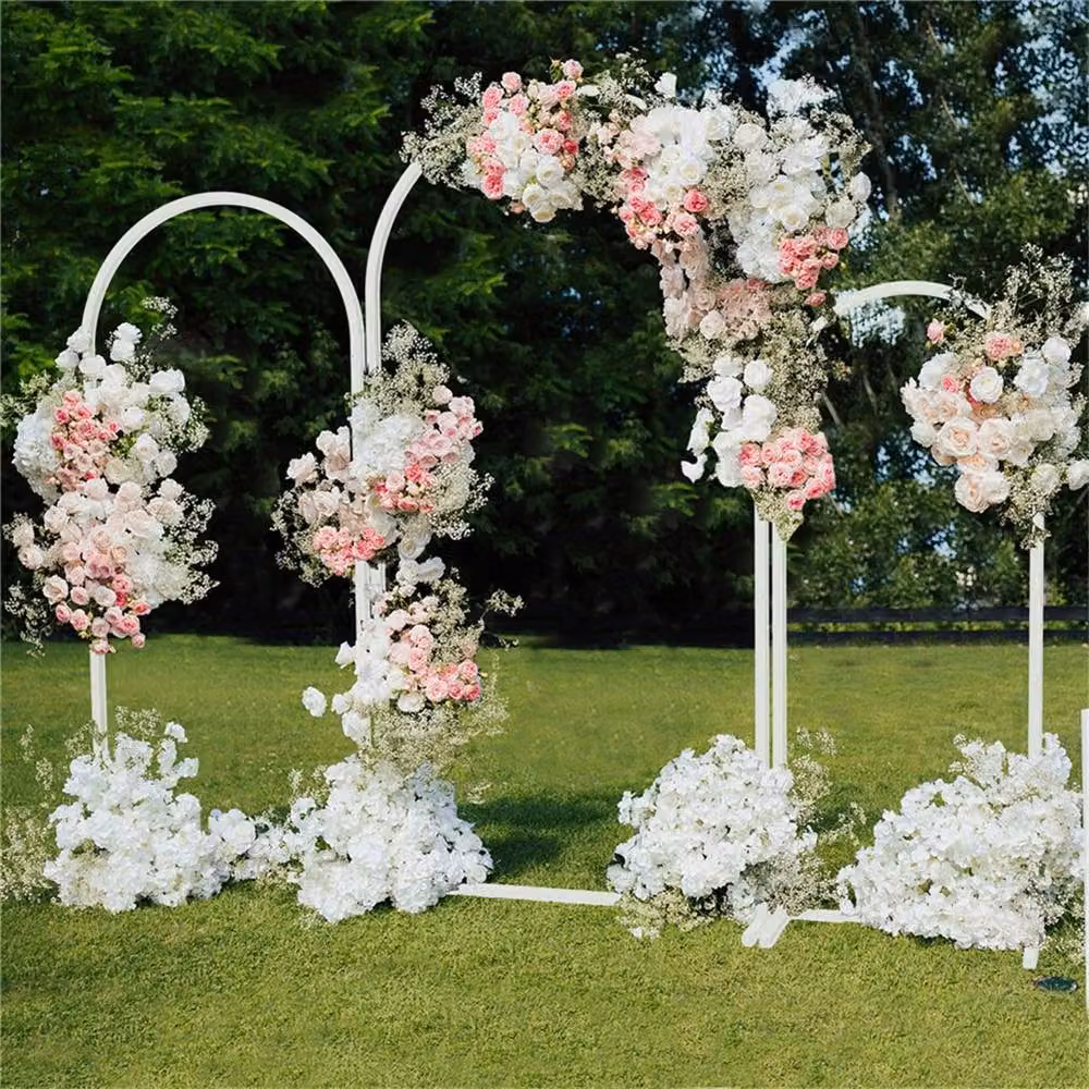 NESTLUNE Set of 3 Metal Arch Backdrop Stands in White for Weddings and Parties, W/D/H: 100 x 15 x 100 cm – 3