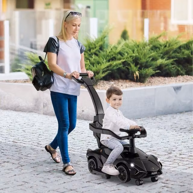 Costway 3-in-1 Ride on Push Car with Push Handle, Lights and Sound, Black