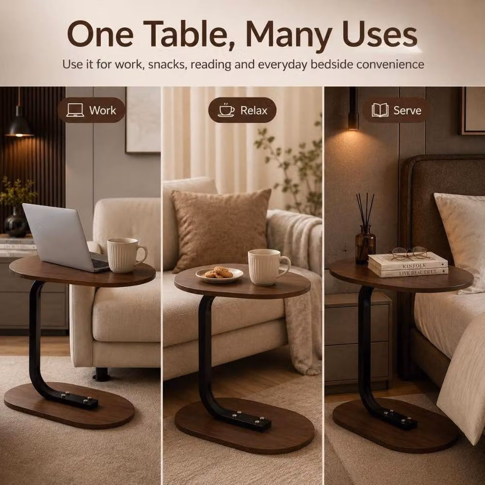 MANTRARAJ Brown Minimalist Side Table for Bedroom, Living Room or Home Office – 6