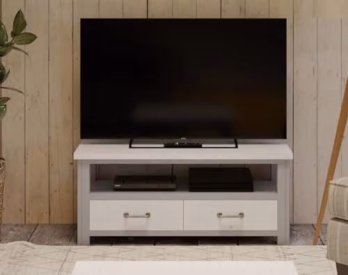 Baumhaus Greystone Widescreen Television Cabinet in White Rustic Wood – 2