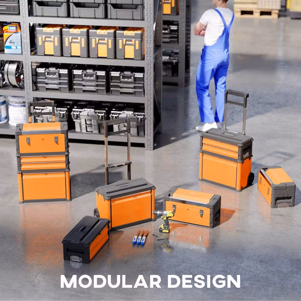 STILVORA Stackable Rolling Toolbox Organiser Set with Inserts, Orange – 4