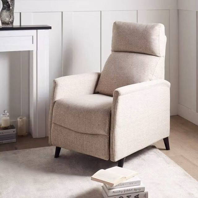 Wyld and Coco Beige Fabric Manual Recliner Chair with Footrest and Metal Frame – 1