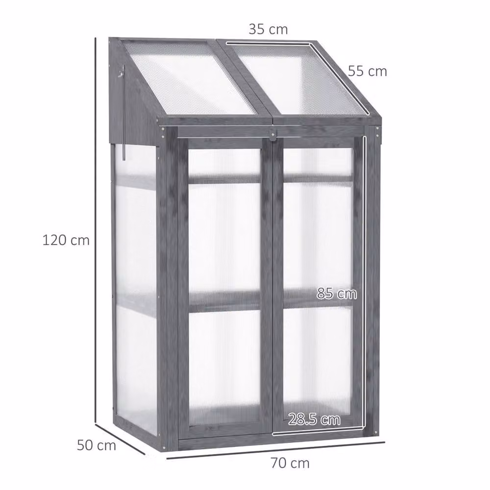 VOGREX Wooden Double Door Greenhouse Cold Frame Grow House in Grey, W/D/H: 120 x 50 x 50 cm – 2