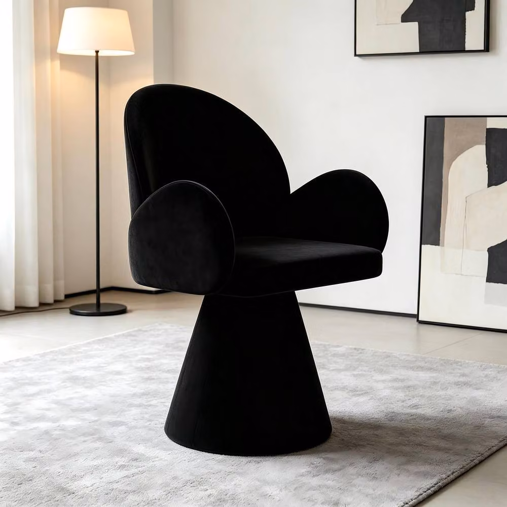 STILVORA Modern Rotating Stool in Black Fabric – 6