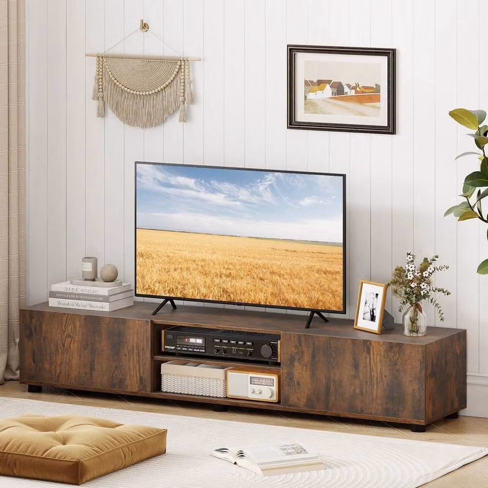 Havendro Brown TV Unit and Media Cabinet for up to 70 Inch TVs with 2 Doors and Shelves – 3