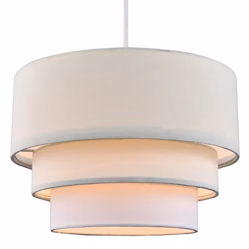 Happy Homewares Contemporary Round Triple Tier Cotton Fabric Pendant Light Shade in White and Beige, Diameter: 30 cm