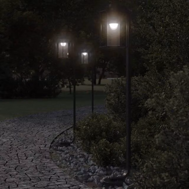 Berkfield Home Set of 3 Black Stainless Steel Outdoor Floor Lamps, Height: 100 cm – 1