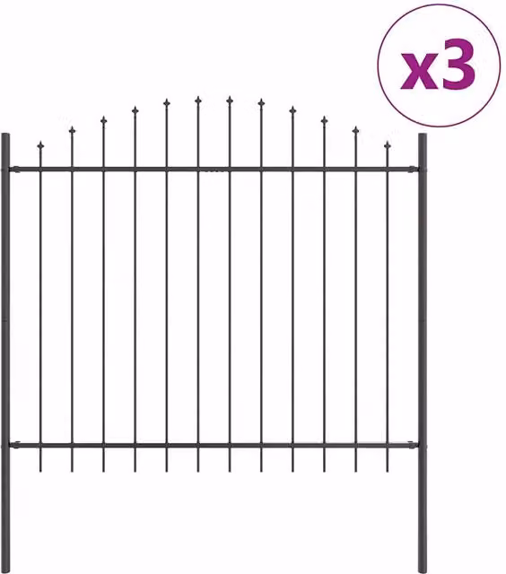 Berkfield Grey Steel Hoop Top Garden Fence with Round Top, W: 5.1 m, H: 1.25 m – 1