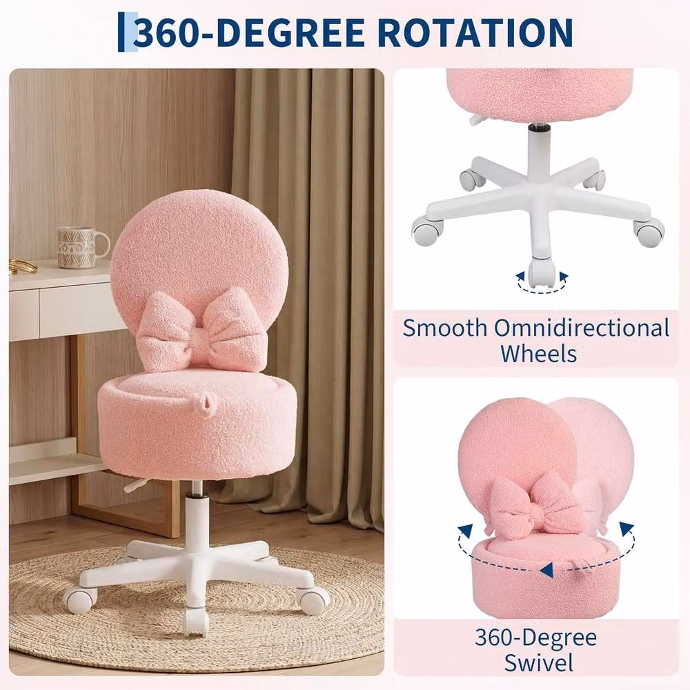 London Boutique Pink Rolling Vanity Chair with Storage and Convertible Dressing Stool – 3