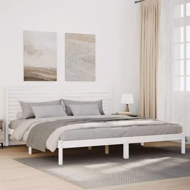 Berkfield Home Extra Long Solid Wood Bed Frame in White, 200 x 210 cm