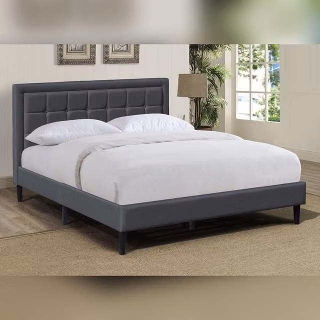 Comfy Living Ltd Upholstered Fabric Bedframe in Grey or Blue, Size: 180 x 200 cm